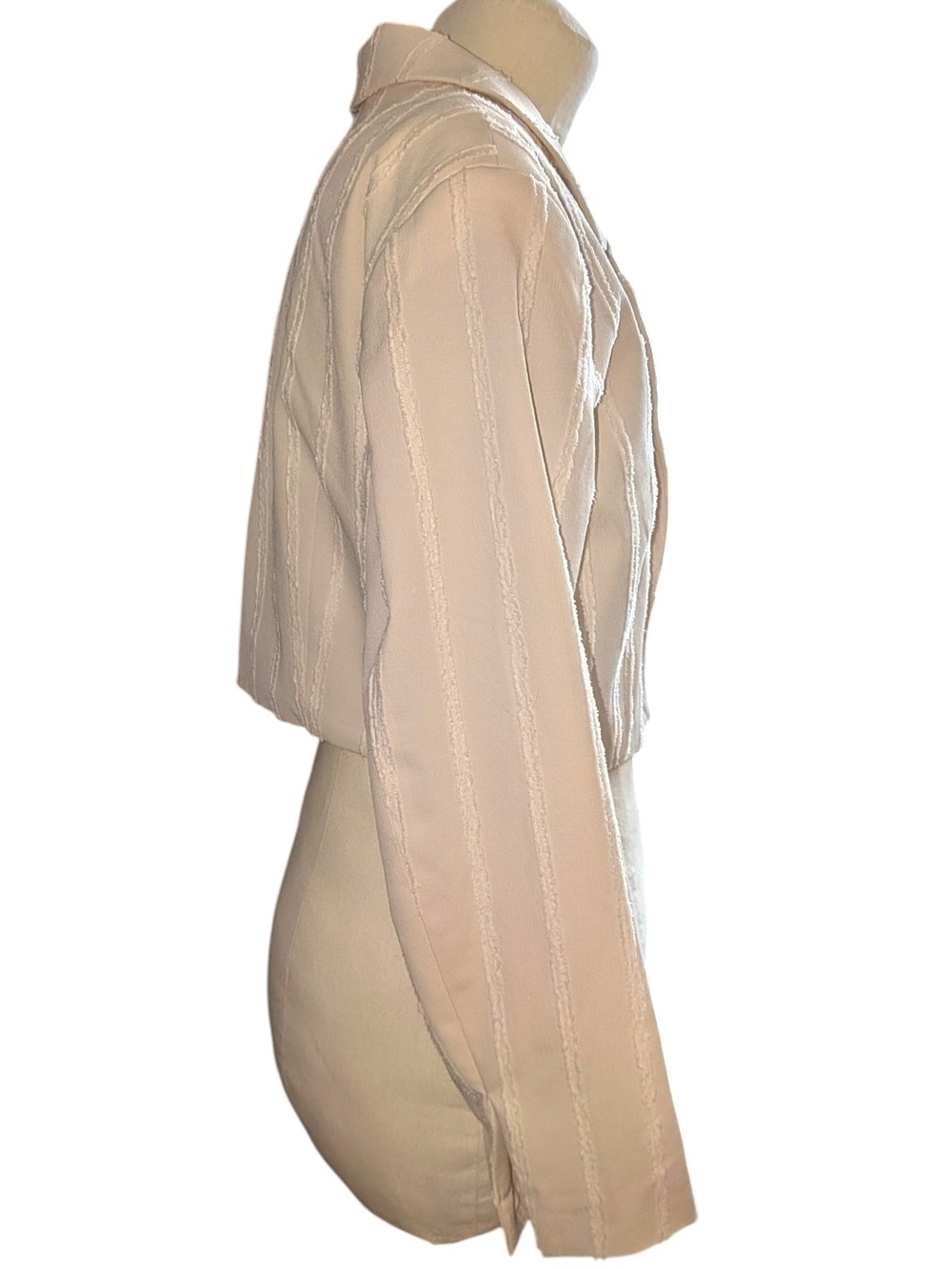 H&M BoHo Cropped Blazer Woven Textured Stripes Travel Layer S - Picture 2 of 6